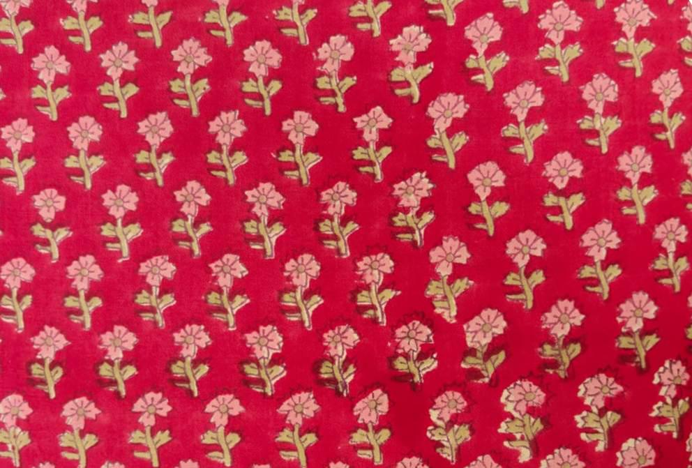 Red Beautiful Designer Hand Block Print Fabric, 100% Cotton Quilting Fabric By The Yard, Dressmaking Fabric, Loose Running Fabric