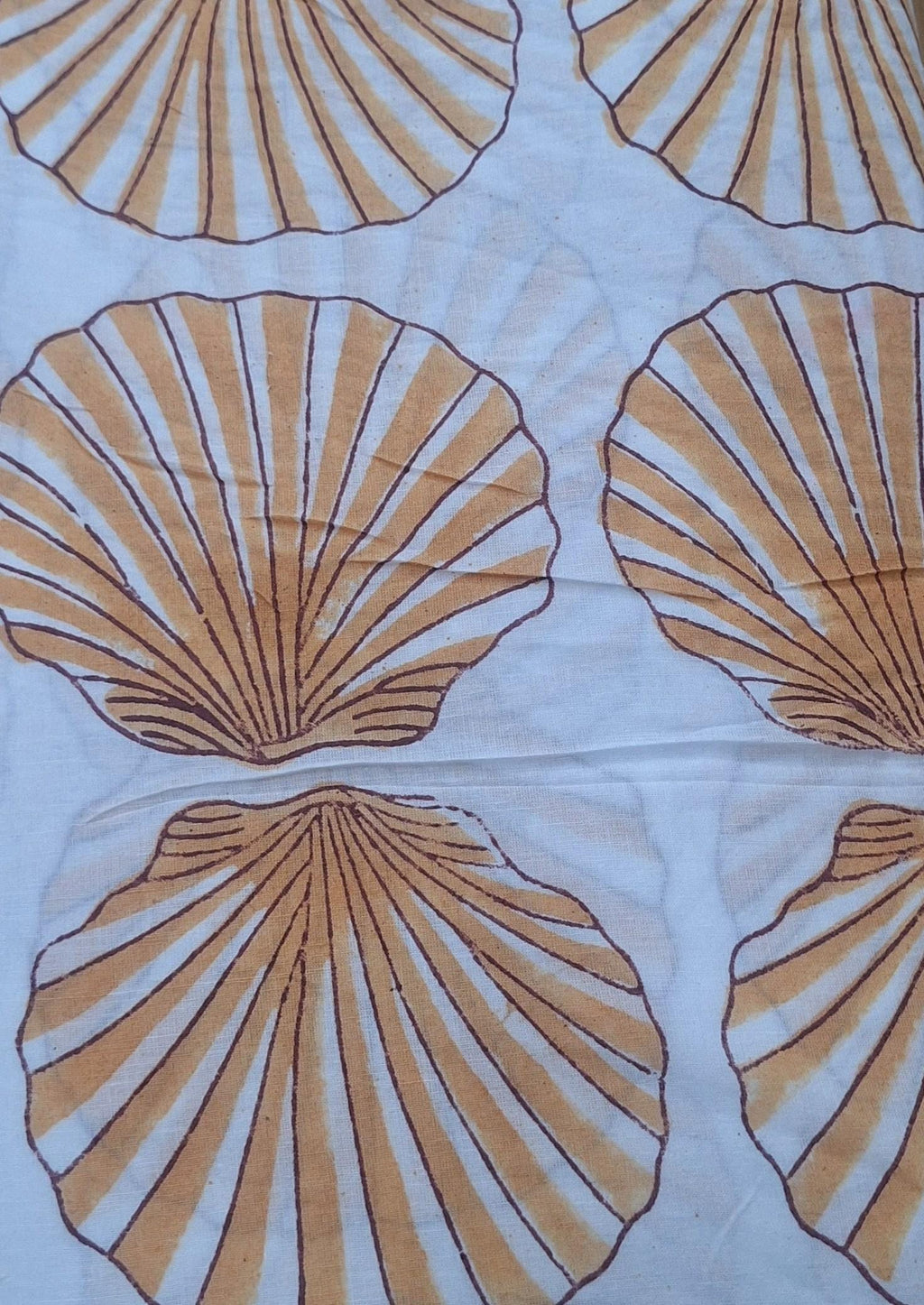 Hand Block Print Cotton Fabric, Beige Seashell Pattern, Soft Lightweight Cotton Cloth, Coastal Beach Fabric by the Yard, Ocean Theme Textile