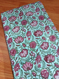 Pink Indian Hand Block Print Fabric, Floral 100% Cotton Quilting Fabric By The Yard, Dressmaking Fabric, Loose Running Fabric, Napkin Fabric