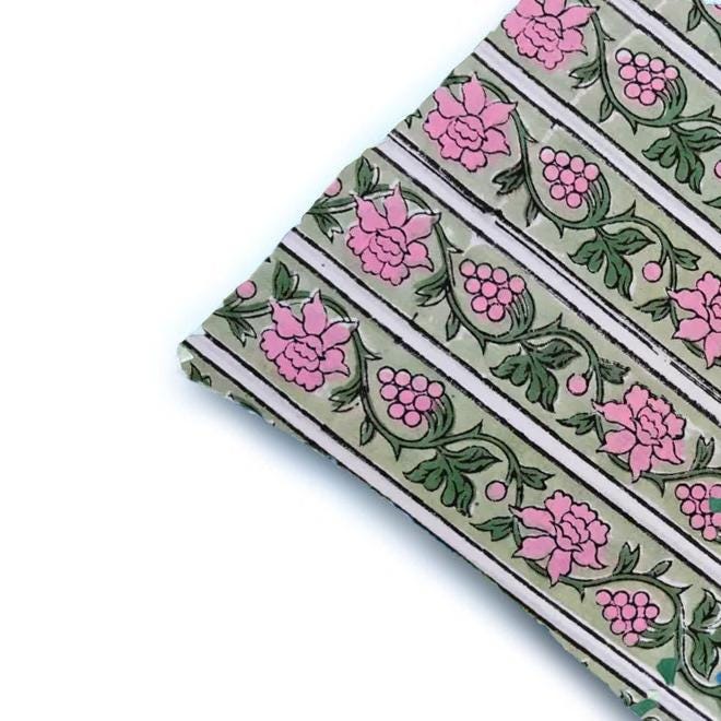 Hand Block Printed Cotton Cushion Cover, Green & Pink Floral Stripe Pillow Cover, Indian Cotton Decor, Boho Throw Pillow Covers Gift For Her