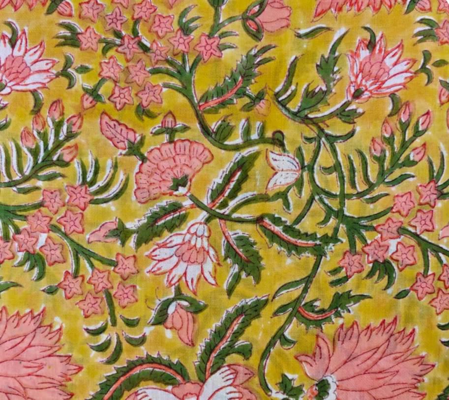Hand Block Printed Cotton Fabric, Turquoise Floral Stripe Fabric, Indian Cotton Textile, Dressmaking Quilting Fabric, Fabric By The Yard