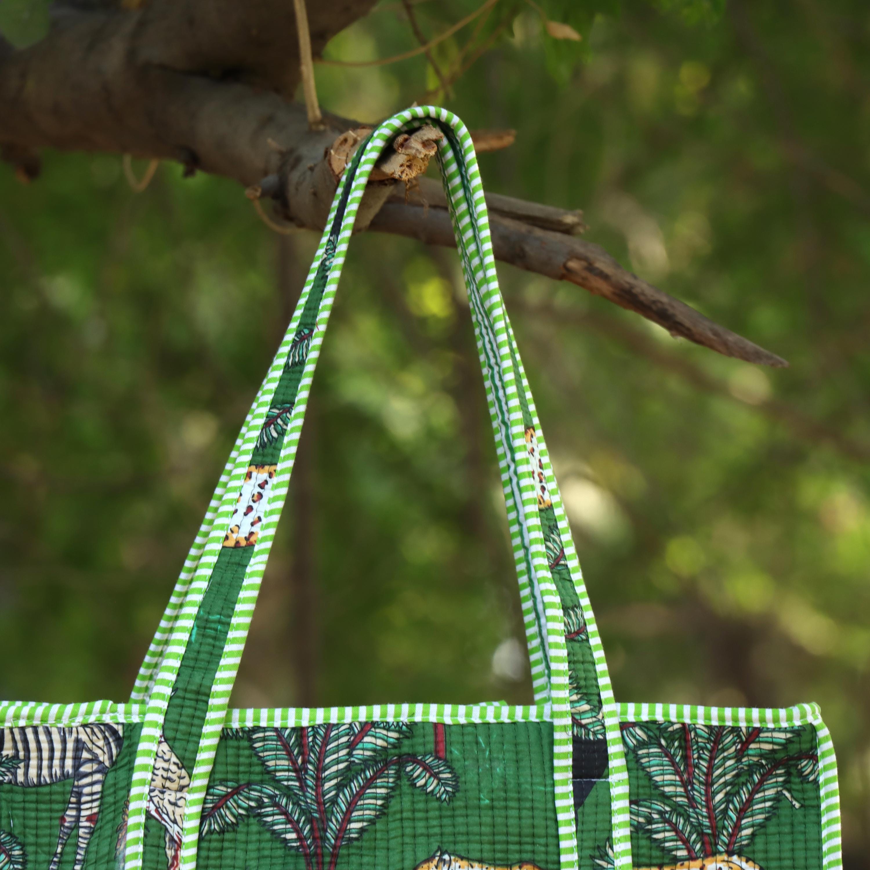 Handmade Green Jungle Safari Quilted Tote Bag, Gift For Her, Gift For Wife, Gift For Love, Anniversary Gift, Gift For Birthday