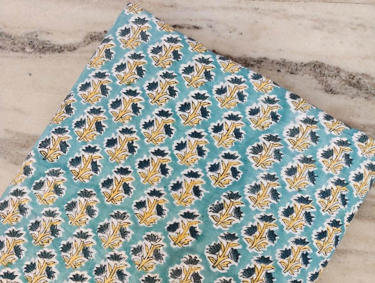 Pink Beautiful Indian Hand Block Print Fabric, Floral 100% Cotton Quilting Fabric By The Yard, Fabric For Dress Making, Loose Running Fabric