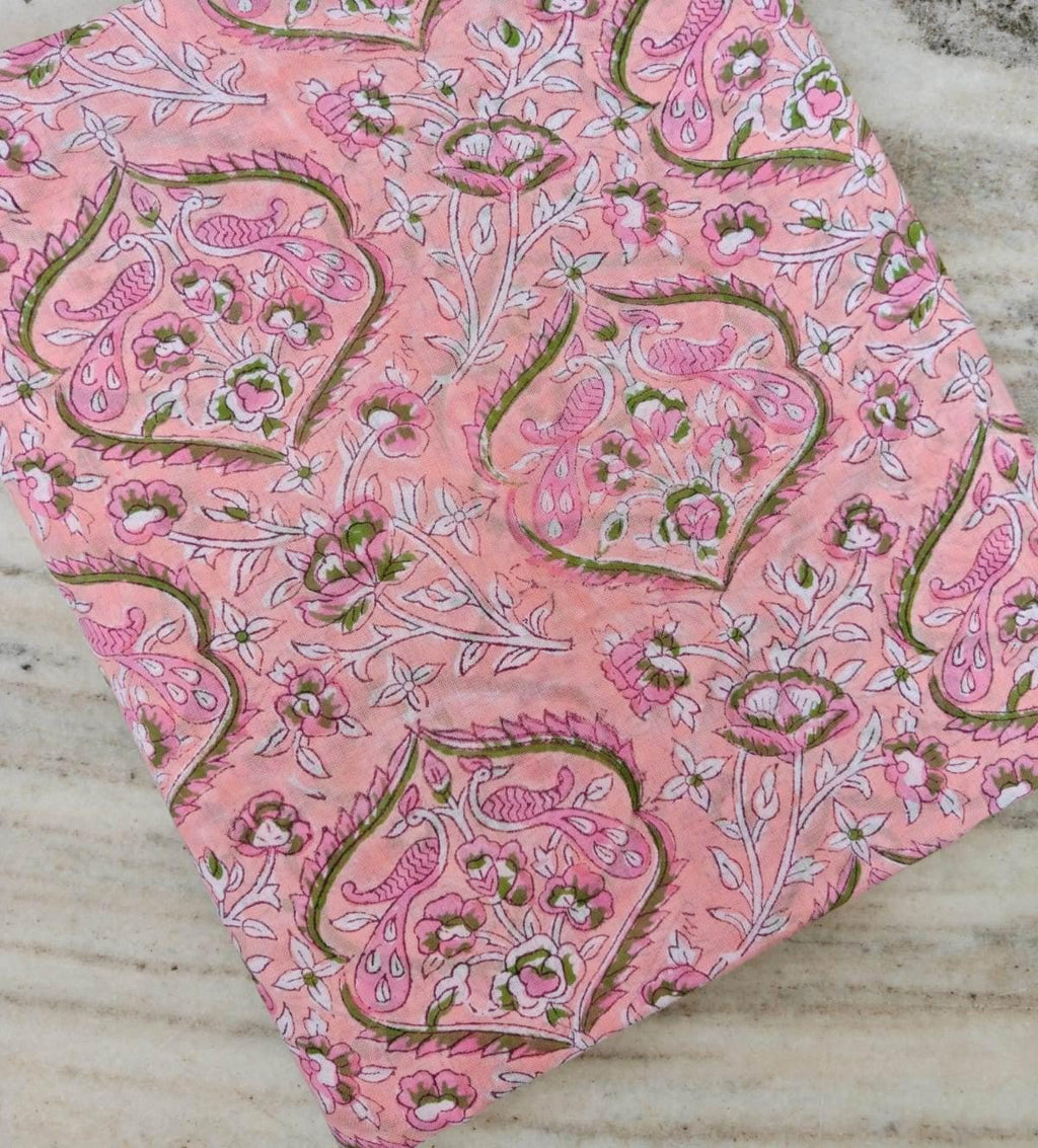 Pink Paisley Cotton Fabric, Hand Block Print Fabric, Indian Floral Textile, Soft Lightweight Cotton for Dressmaking, Quilting & Craft Fabric