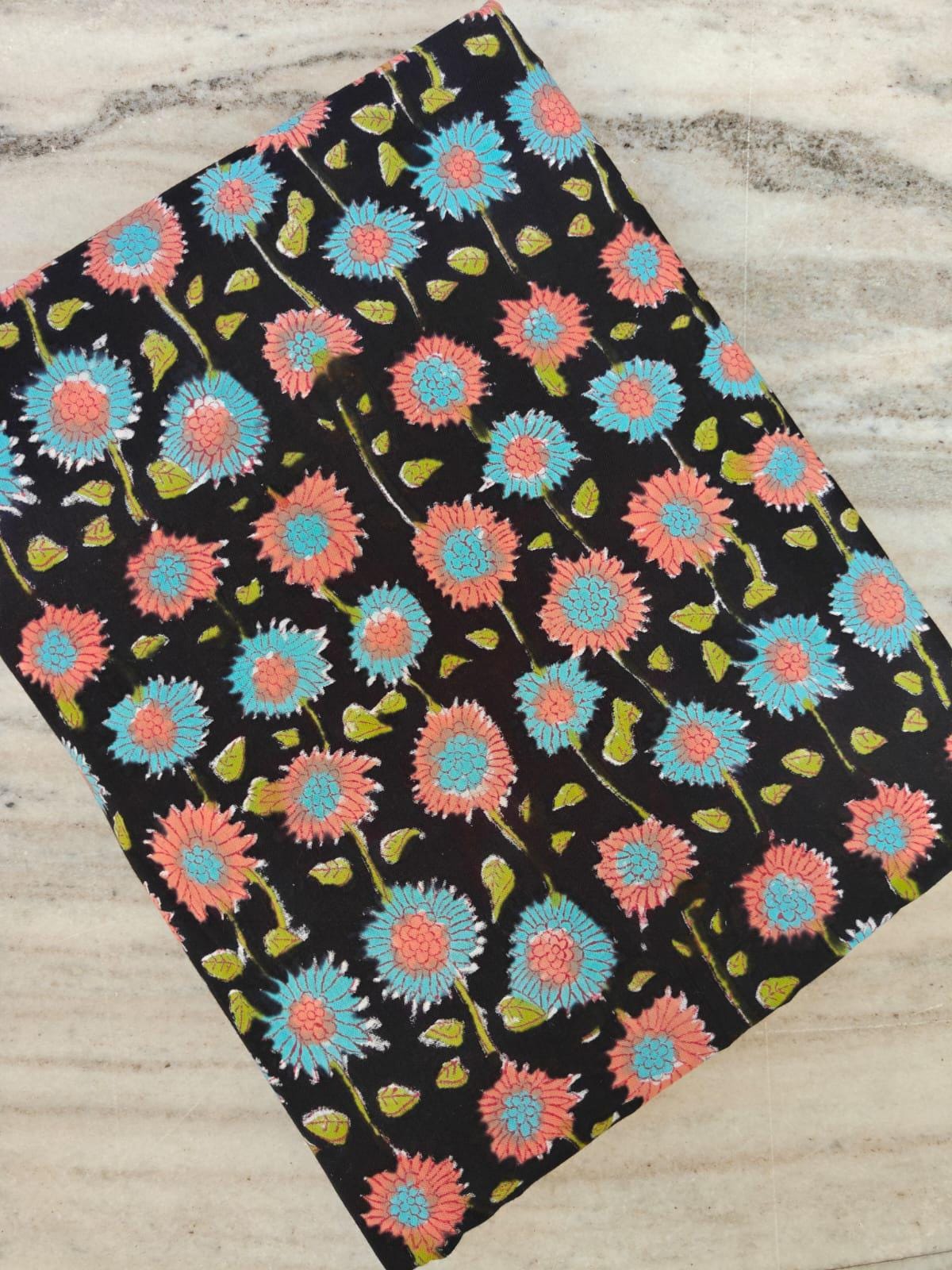 Colourful Soft Cotton, Indian Hand Block Print Fabric, Floral 100% Cotton Fabric By The Yard, Fabric for Loose Running, Textile Fabric