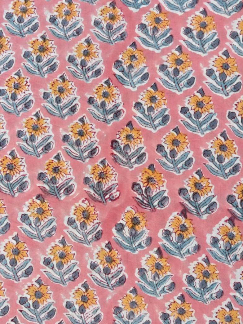 Pink Floral Cotton Fabric by the Yard, Block Print Style Cotton Cloth, Soft Lightweight Cotton Fabric for Sewing, Quilting, Dressmaking