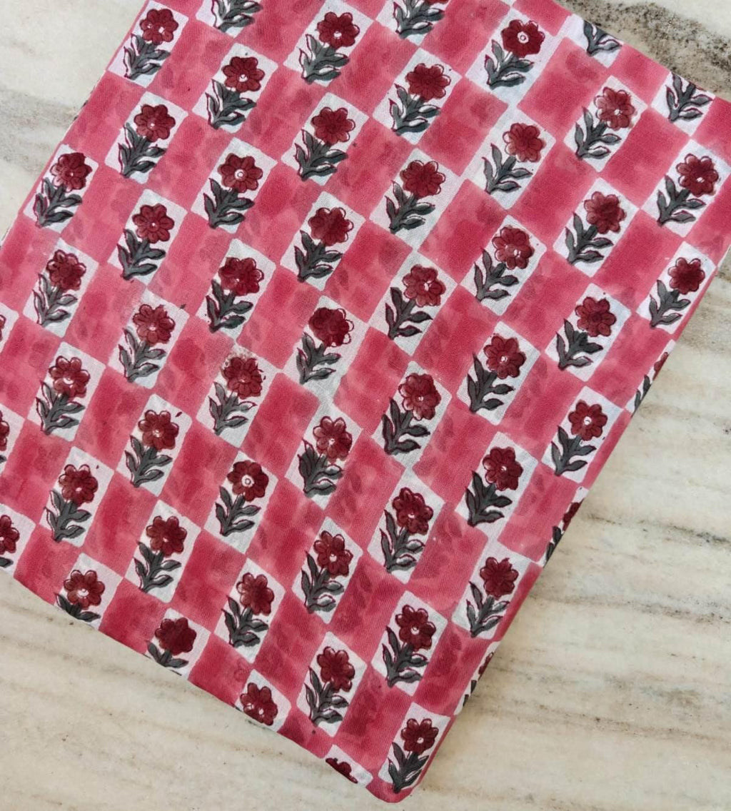Pink Floral Cotton Fabric, Hand Block Print Fabric, Indian Cotton Textile, Small Flower Print, Quilting Fabric, Craft Fabric, Dressmaking