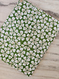 Green Floral Cotton Fabric, White Flower Print Fabric, Botanical Cotton Fabric by the Yard, Block Print Style Fabric, Quilting Sewing Fabric