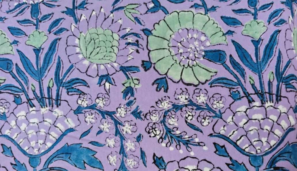 Lavender Floral Cotton Fabric, Purple Indian Block Print Fabric, Flower Cotton Fabric by the Yard, Quilting Craft Fabric, Handmade Textile