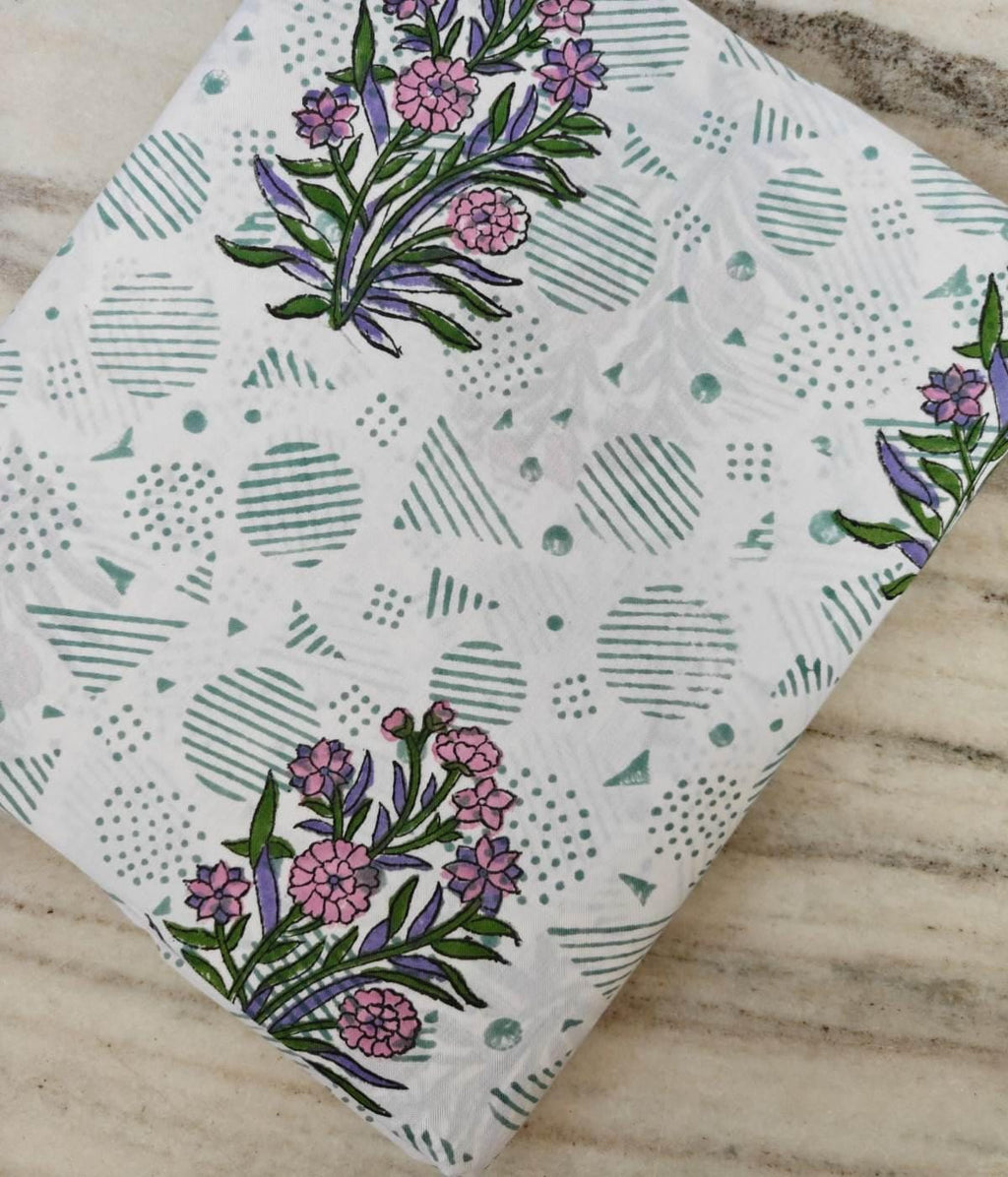 Floral Cotton Fabric with Pink Blossoms, Geometric Print Background, Soft Lightweight Cotton, Dressmaking Craft Fabric, Modern Textile