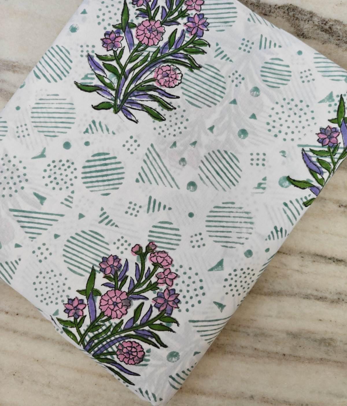 Floral Cotton Fabric with Pink Blossoms, Geometric Print Background, Soft Lightweight Cotton, Dressmaking Craft Fabric, Modern Textile