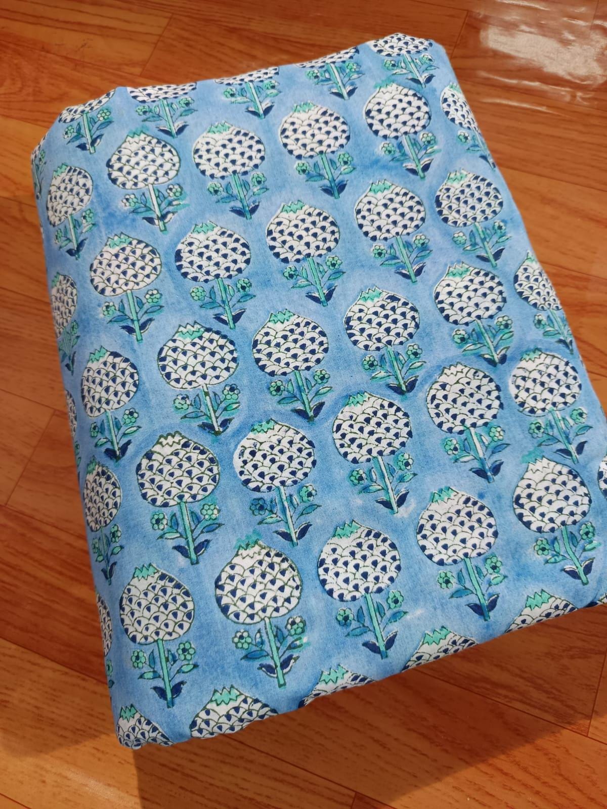 Beautiful Designer Keri Print Indian Hand Block Cotton Fabric by the Yard, 100% Soft Cotton Fabric for Dressmaking, Loose Running Fabric