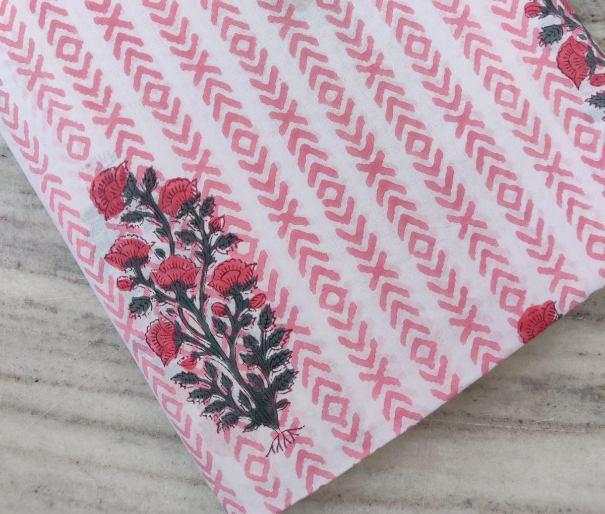 Indian Hand Block Print Fabric, Floral 100% Cotton Quilting Fabric By The Yard, Fabric For Dress Making, Loose Running Fabric, Napkin Fabric