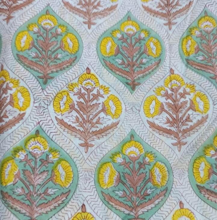 Indian Hand Block Print Fabric, Floral 100% Cotton Quilting Fabric By The Yard, Fabric For Dress Making, Loose Running Fabric, Napkin Fabric