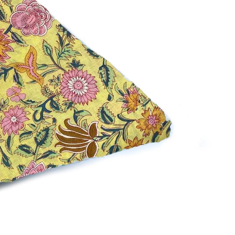 Yellow Floral Cotton Cushion Cover | Hand Block Print Pillow Cover | Pink Flower Throw Pillow | Boho Decorative Cushion | Indian Home Decor