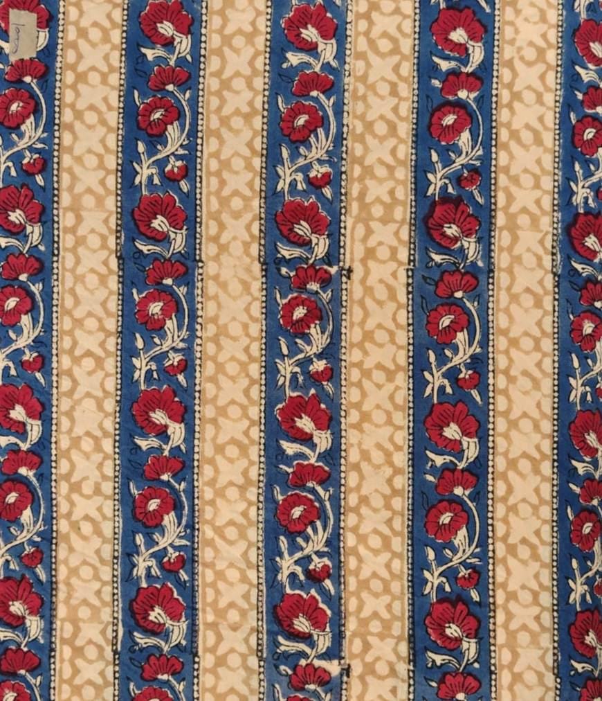 Indian Hand Block Print Fabric, Floral 100% Cotton Quilting Fabric By The Yard, Fabric For Dress Making, Loose Running Fabric, Napkin Fabric
