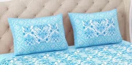 Turquoise Blue Cotton Bedsheet Set, Floral Printed Bedspread with Pillow Covers, Soft Breathable Bedding, Queen Size Sheet, Summer Bed Linen