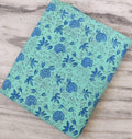 Blue Floral Cotton Fabric by the Yard | Mint Green Hand Block Print Fabric | Indian Soft Cotton for Quilting, Sewing, Dressmaking & Crafts