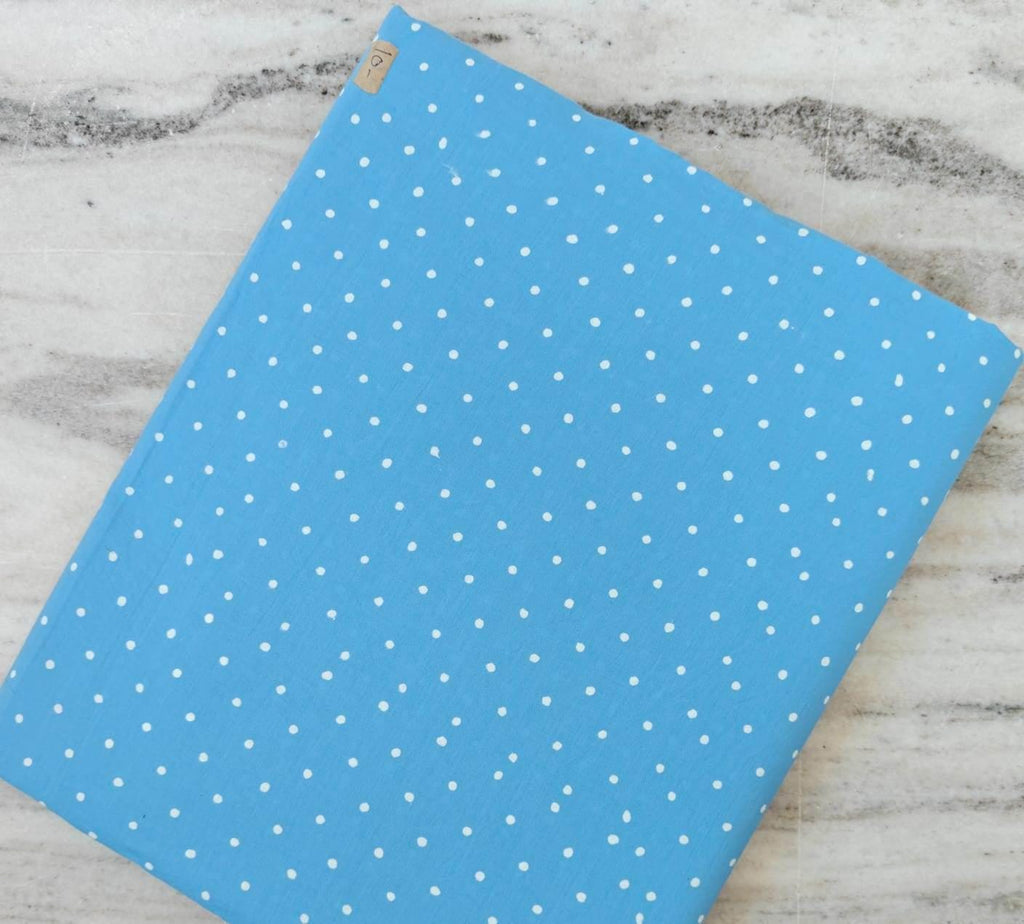 Blue Polka Dot Cotton Fabric, White Dots on Sky Blue, Quilting Fabric, Sewing Material, Craft Fabric, Dressmaking Cotton, Cute Minimal Print