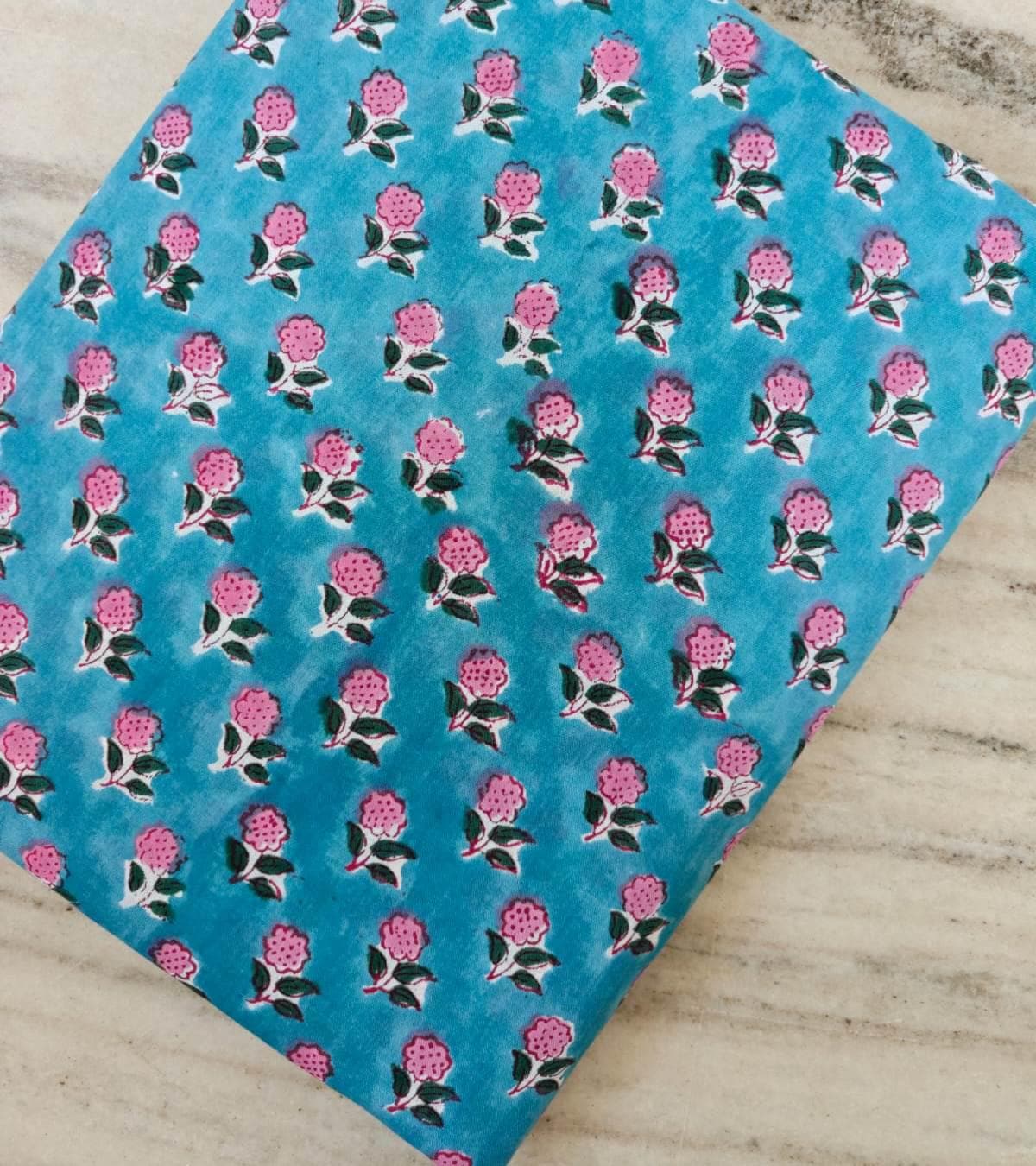 Blue Floral Cotton Fabric, Indian Block Print Fabric, Small Buti Print Cotton, Soft Lightweight Dressmaking Fabric, Quilting Craft Textile