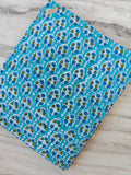 Turquoise Floral Cotton Fabric by Yard, Block Print Cotton Fabric, Indian Floral Fabric, Quilting Fabric, Craft Fabric, Dressmaking Cotton