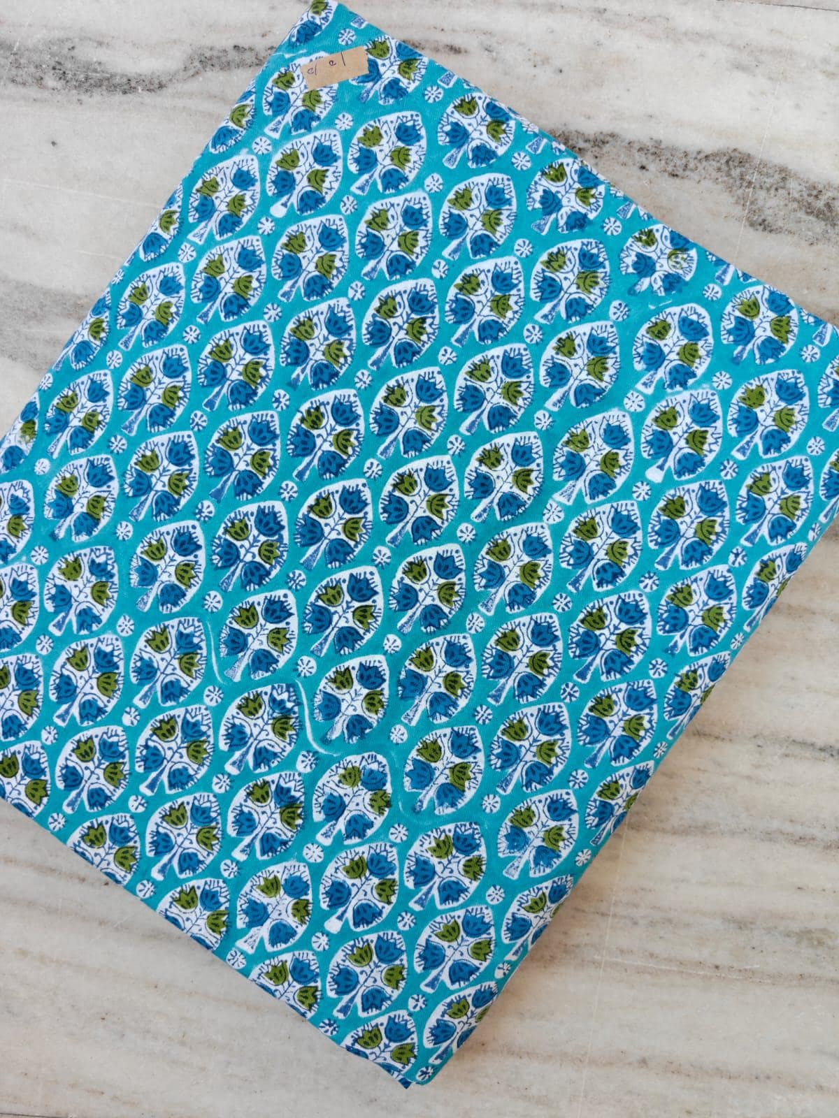 Turquoise Floral Cotton Fabric by Yard, Block Print Cotton Fabric, Indian Floral Fabric, Quilting Fabric, Craft Fabric, Dressmaking Cotton