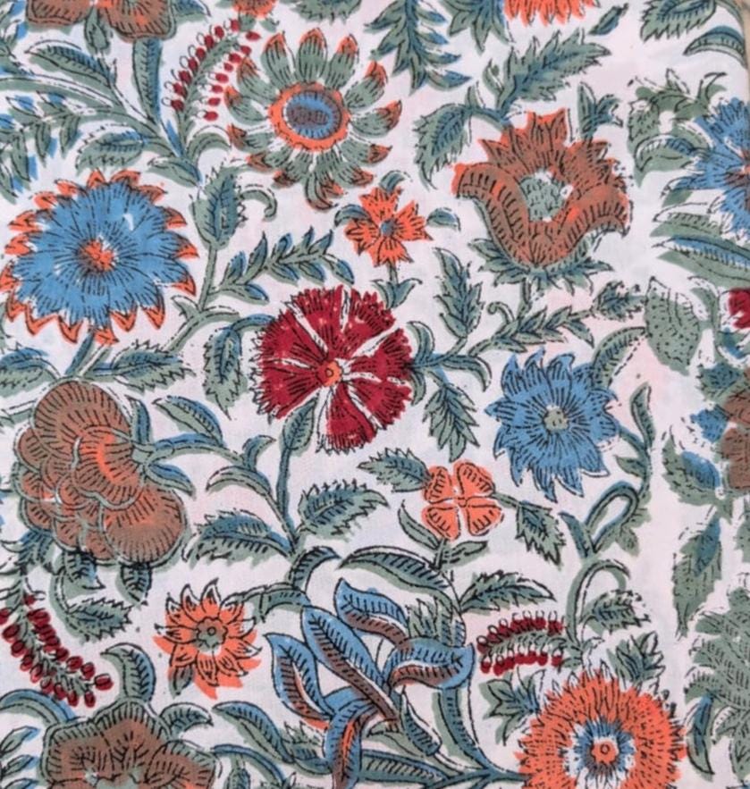 Multi Color Desinger Quilted Fabric, Hand Block Print Fabric, Floral 100% Cotton Fabric By The Yard, Fabric for Dress Making, Sewing Fabric