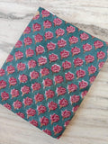 Teal Pink Floral Cotton Fabric, Small Block Print Flower Pattern, Indian Handmade Fabric, Boho Sewing Fabric by Yard, Loose Running Fabric