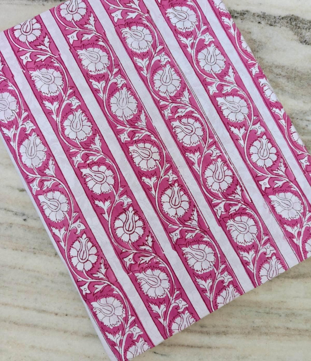Pink Floral Stripe Cotton Fabric, Hand Block Print Fabric, Indian Cotton Textile, Upholstery Fabric, Dressmaking Fabric Craft Fabric by Yard