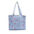 Blue Striped Heart Tote Bag, Quilted Cotton Shoulder Bag, Cute Valentine Tote, Red Heart Print Shopper Preppy Beach Bag Reusable Market Tote