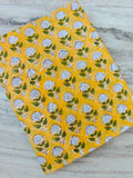 Yellow Floral Cotton Fabric, Indian Block Print Cotton Fabric, Hand Block Style Fabric by Yard, Yellow Green Flower Fabric for Dress Fabric
