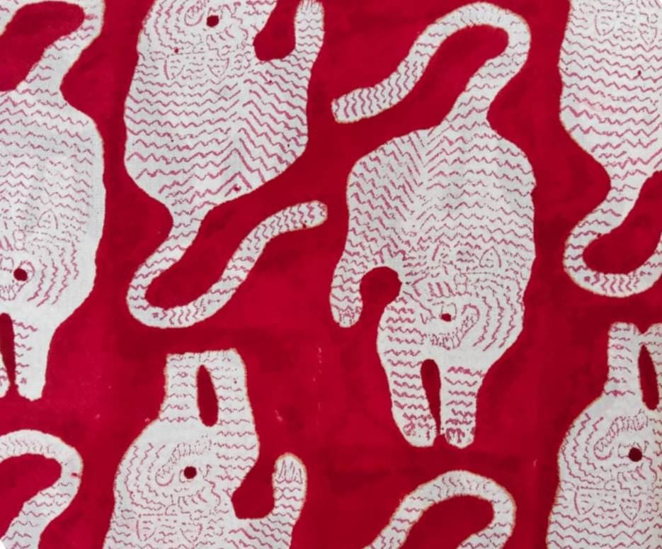 Red Elephant Hand Block Print Cotton Fabric, Indian Animal Print Textile, Quilting, Quilting & Craft Fabric, Safari Theme Fabric, Napkins