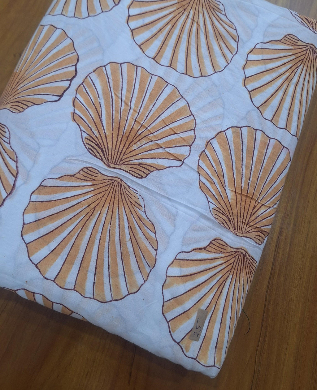 Hand Block Print Cotton Fabric, Beige Seashell Pattern, Soft Lightweight Cotton Cloth, Coastal Beach Fabric by the Yard, Ocean Theme Textile