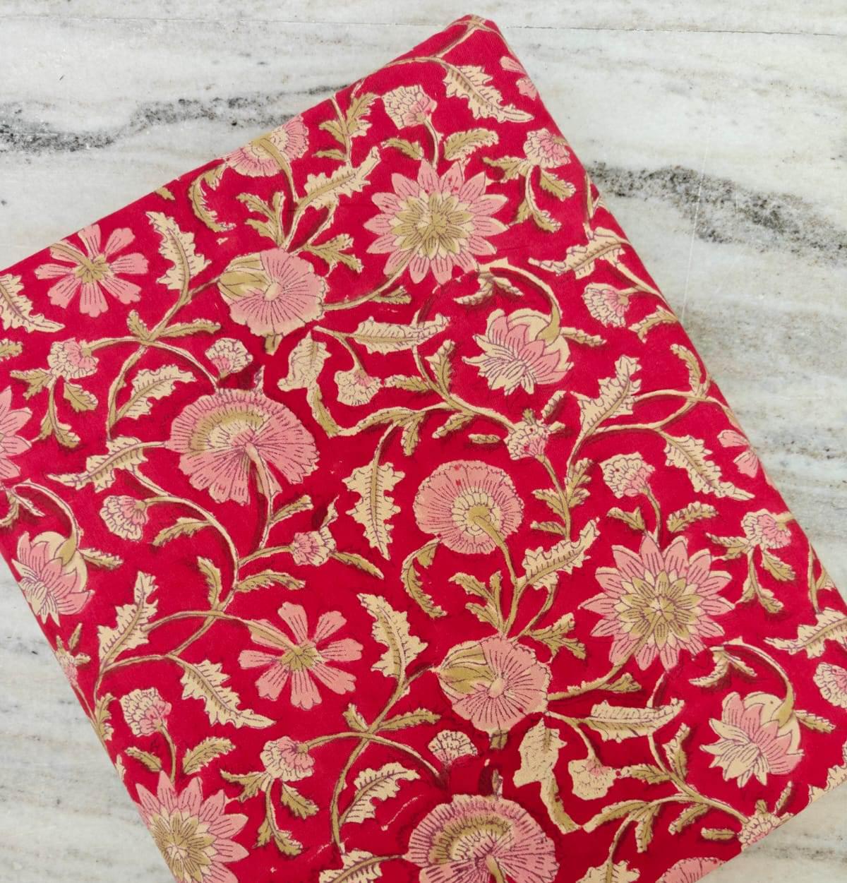 Red Beautiful Designer Hand Block Print Fabric, 100% Cotton Quilting Fabric By The Yard, Dressmaking Fabric, Loose Running Fabric