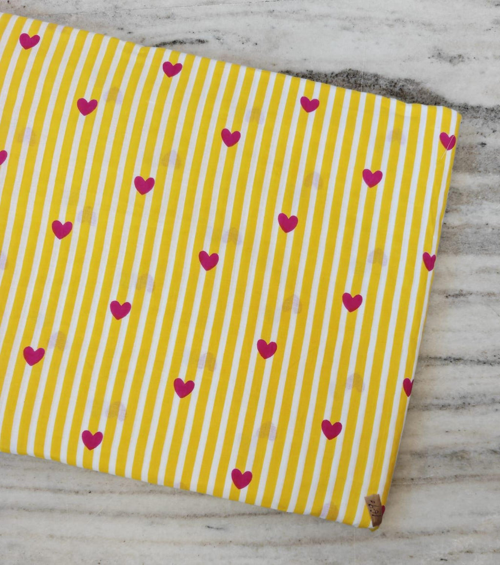 Yellow Stripe Heart Cotton Fabric, Pink Heart Print Fabric by the Yard, Cute Valentine Fabric for Quilting Sewing Modern Love Pattern Fabric