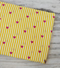 Yellow Stripe Heart Cotton Fabric, Pink Heart Print Fabric by the Yard, Cute Valentine Fabric for Quilting Sewing Modern Love Pattern Fabric