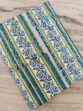 Blue & Green Floral Stripe Cotton Fabric by the Yard, Indian Block Print Cotton, Boho Border Print Fabric, Dressmaking Quilting Craft Fabric