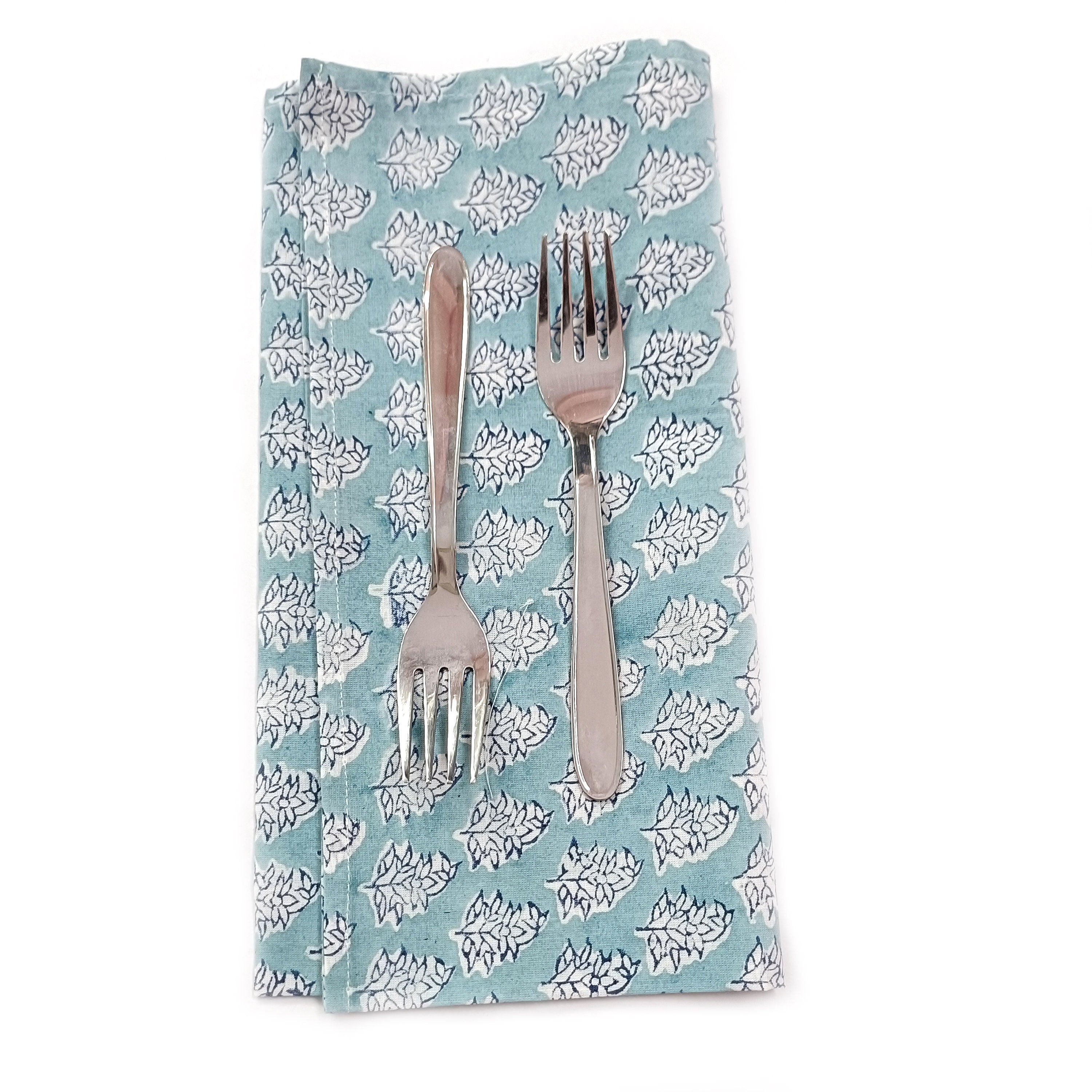 Hand Block Print Cotton Napkin Set, Blue Floral Cloth Napkins, Eco Friendly Reusable Dinner Napkins, Boho Table Linen, Sustainable Kitchen Decor, Set of 4