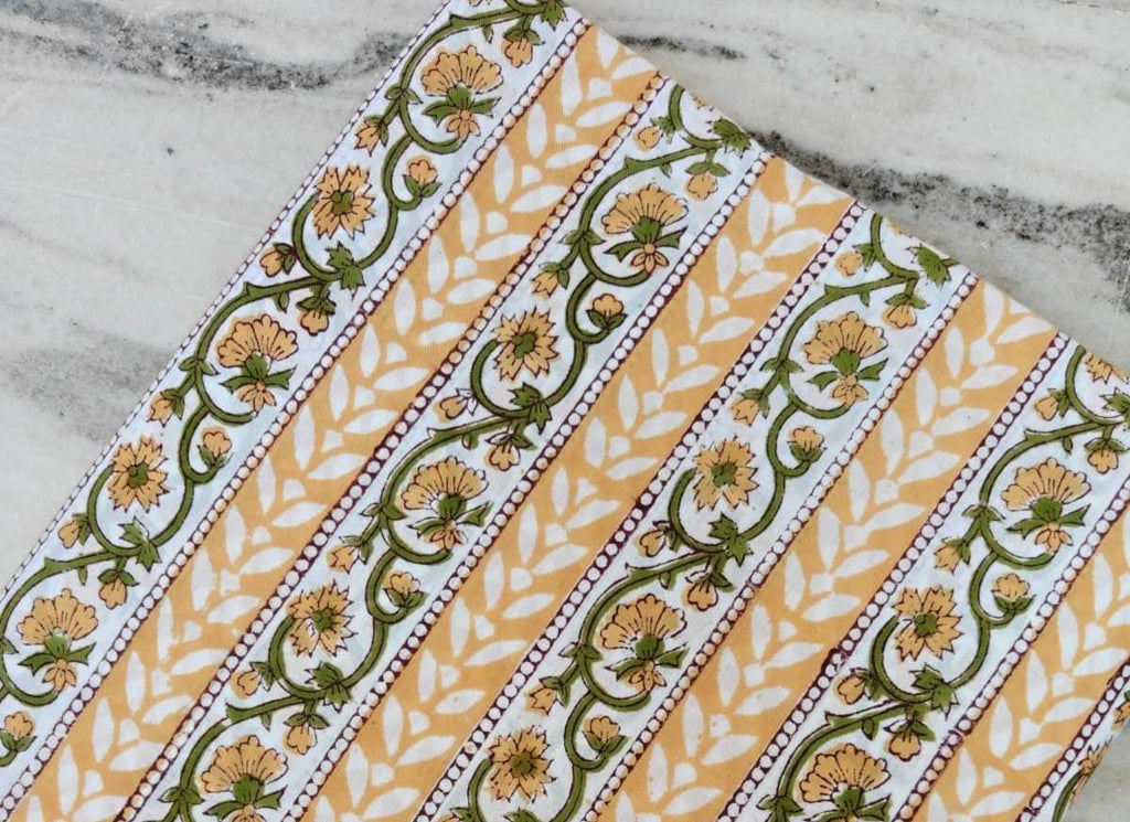 Green Red Designer Hand Block Print Fabric, Floral 100% Cotton Quilting Fabric By The Yard, Fabric For Dress Making, Loose Running Fabric