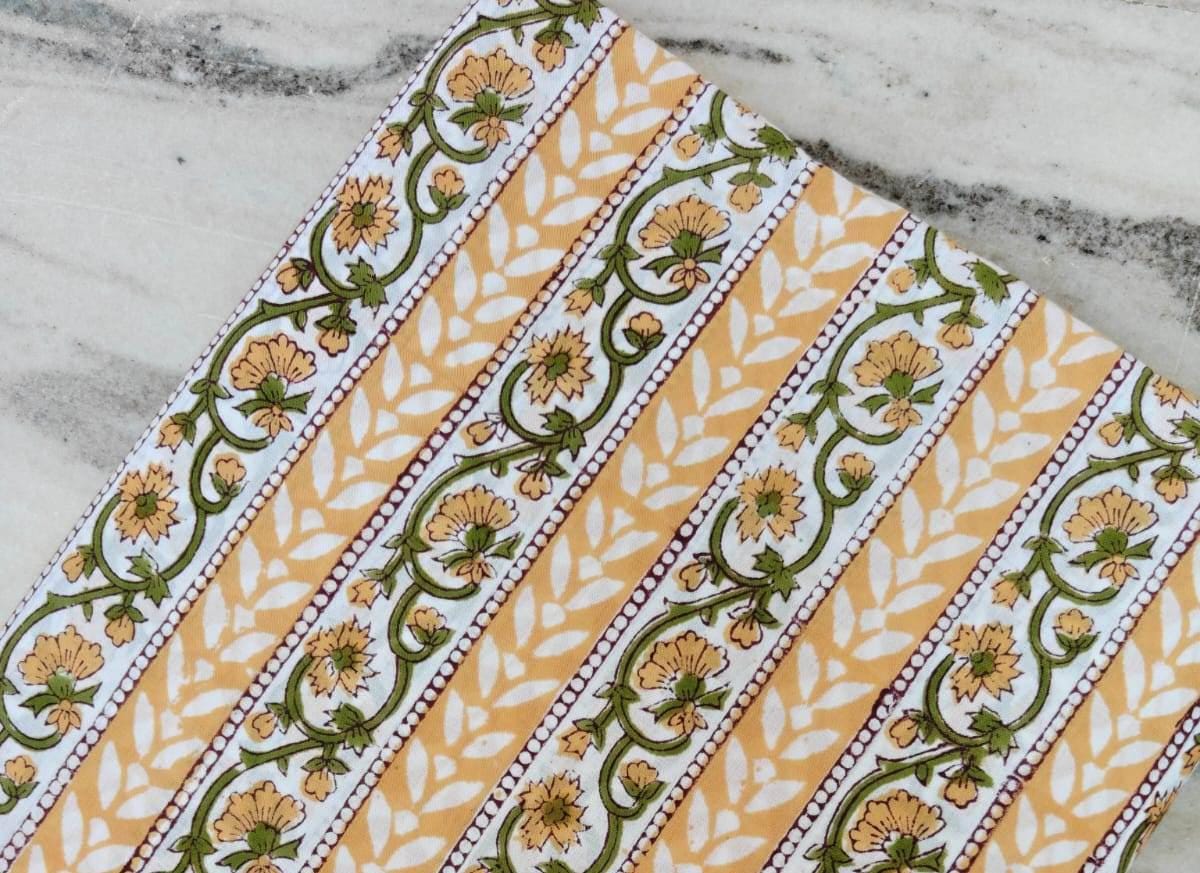 Green Red Designer Hand Block Print Fabric, Floral 100% Cotton Quilting Fabric By The Yard, Fabric For Dress Making, Loose Running Fabric