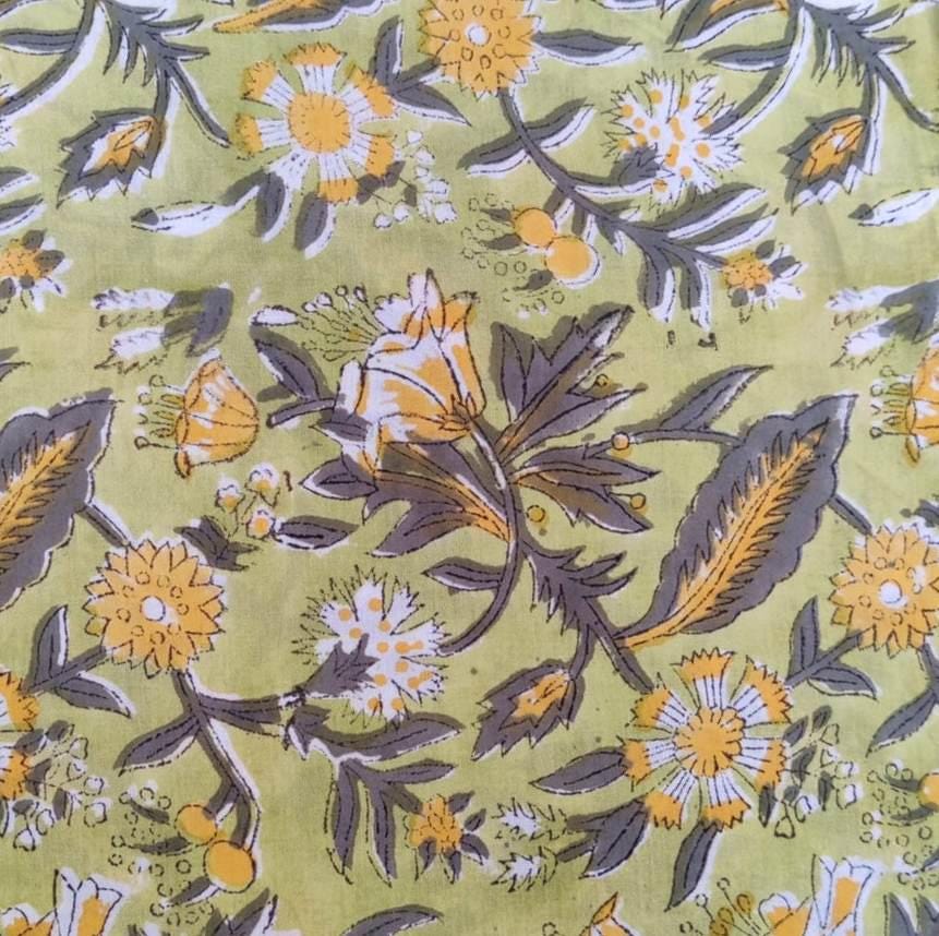 Indian Hand Block Print Fabric, Floral 100% Cotton Quilting Fabric By The Yard, Fabric For Dress Making, Loose Running Fabric, Napkin Fabric