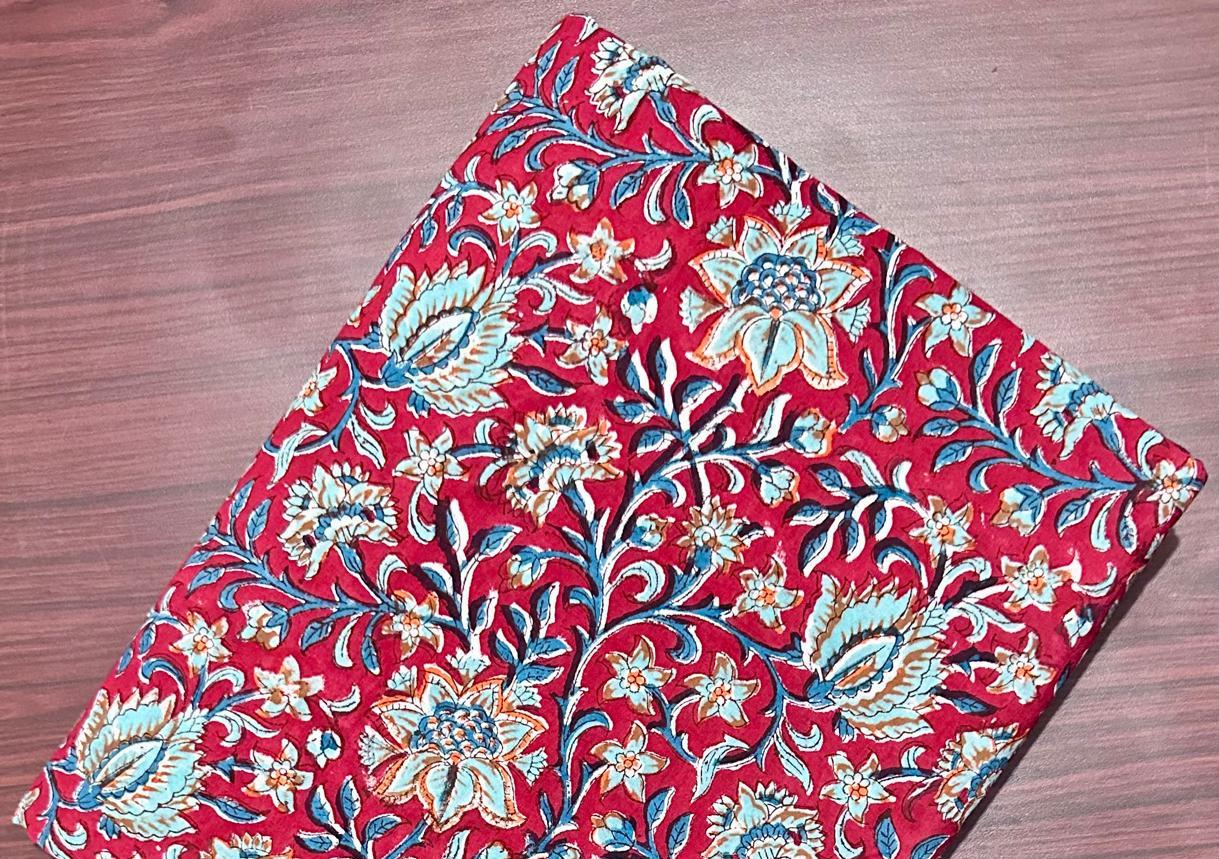 Red Floral Cotton Fabric | Hand Block Print Cotton | Indian Printed Fabric for Sewing, Quilting, Dressmaking & Home Decor | Cotton Napkins