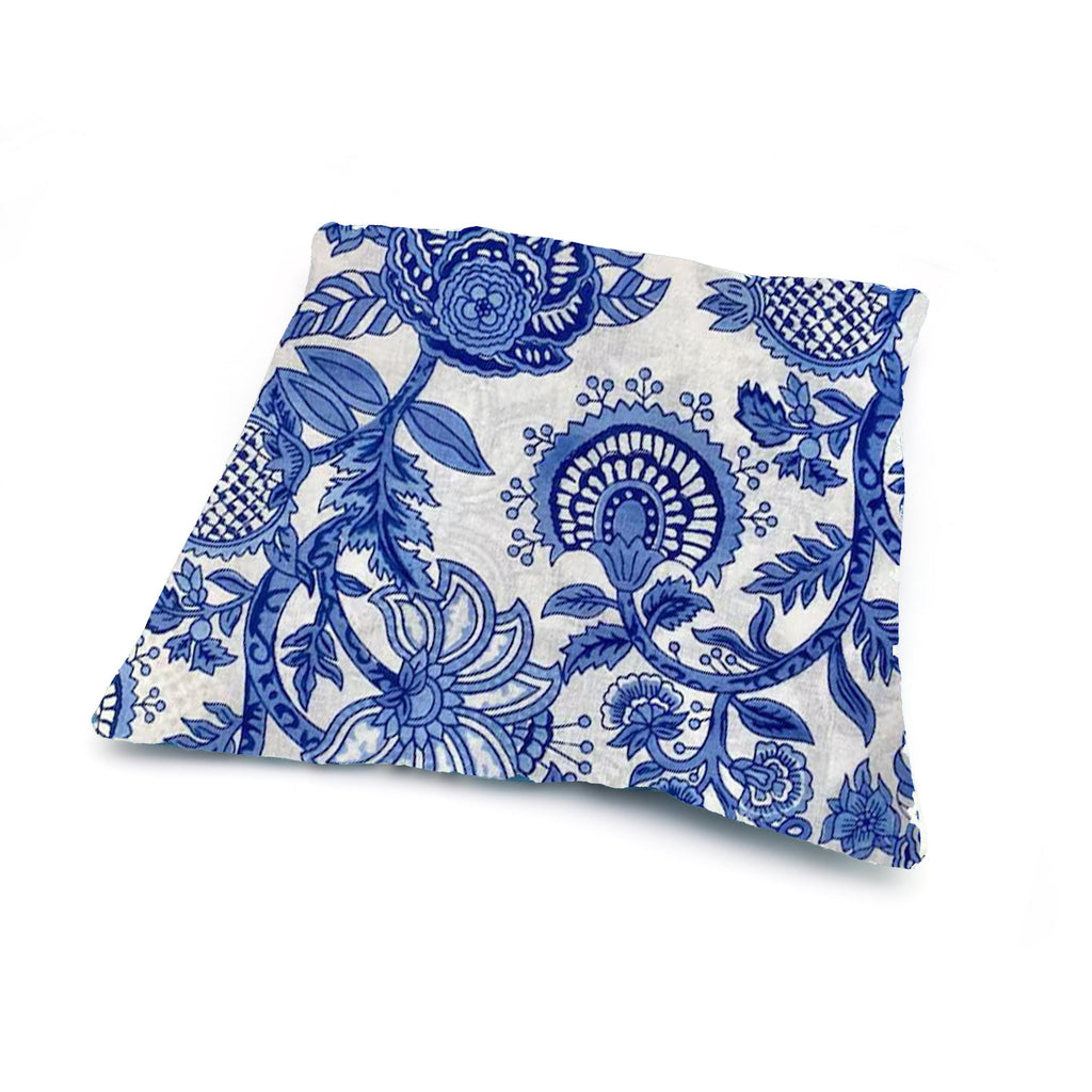 Blue Floral Cotton Cushion Cover, Hand Block Print Pillow Cover, Indigo Flower Throw Pillow | Boho Decorative Cushion, Indian Home Decor