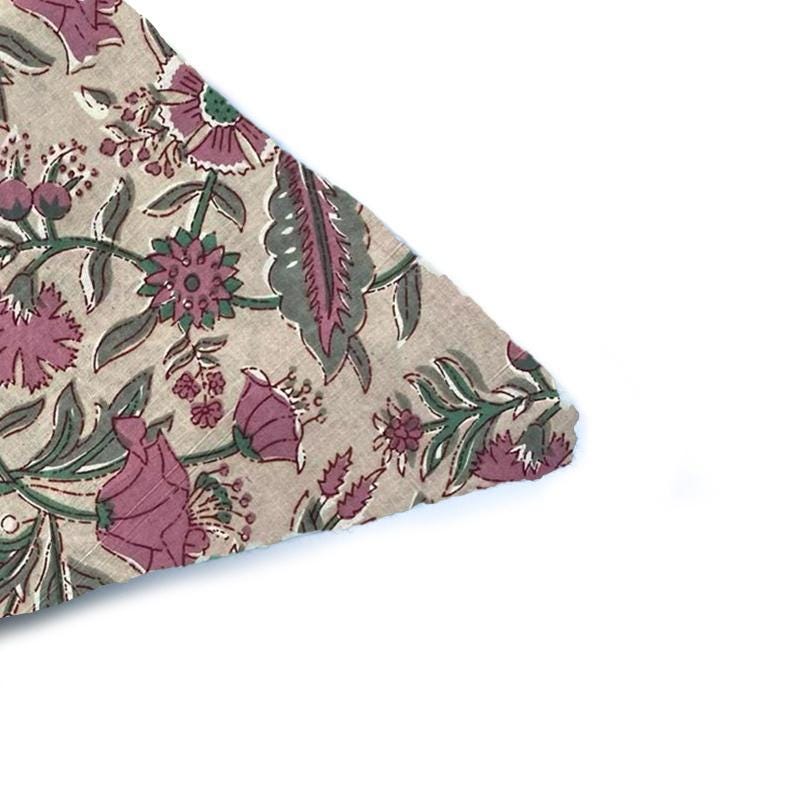 Beige Floral Cushion Cover, Vintage Botanical Pillow Cover, Mauve Purple Flower Throw Pillow, Cottagecore Block Print Style, Farmhouse Decor