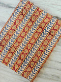 Blue Leaf Floral Cotton Fabric by the Yard, Indian Block Print Fabric, Mustard Striped Paisley Fabric, Quilting Dressmaking Craft Fabric