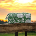 Green Floral Quilted Makeup Bag | Handmade Cotton Zipper Pouch | Block Print Cosmetic Bag | Travel Toiletry Organizer | Gift for Her