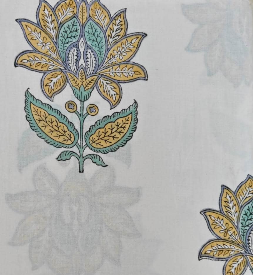 Blue Floral Cotton Fabric, Indian Block Print Fabric, Small Buti Print Cotton, Soft Lightweight Dressmaking Fabric, Quilting Craft Textile