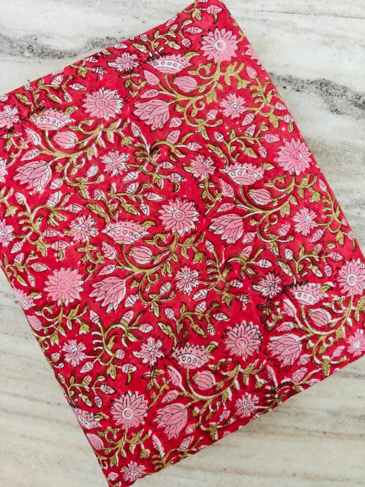 Red Floral Cotton Fabric, Hand Block Print Fabric, Indian Cotton Textile, Dressmaking Vintage Style Flower Fabric, Quilting Fabric, Napkins