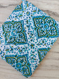 Designer Floral Cotton Fabric by the Yard, Blue Green Block Print Cotton Fabric, Indian Handmade Cotton Textile, Boho Floral Sewing Quilting