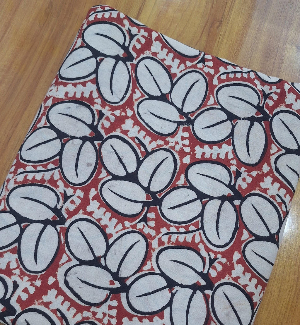 Red White Cotton Fabric, Abstract Leaf Print Fabric, Hand Block Style Fabric, Indian Cotton Fabric, Sewing Craft Fabric Upholstery Fabric